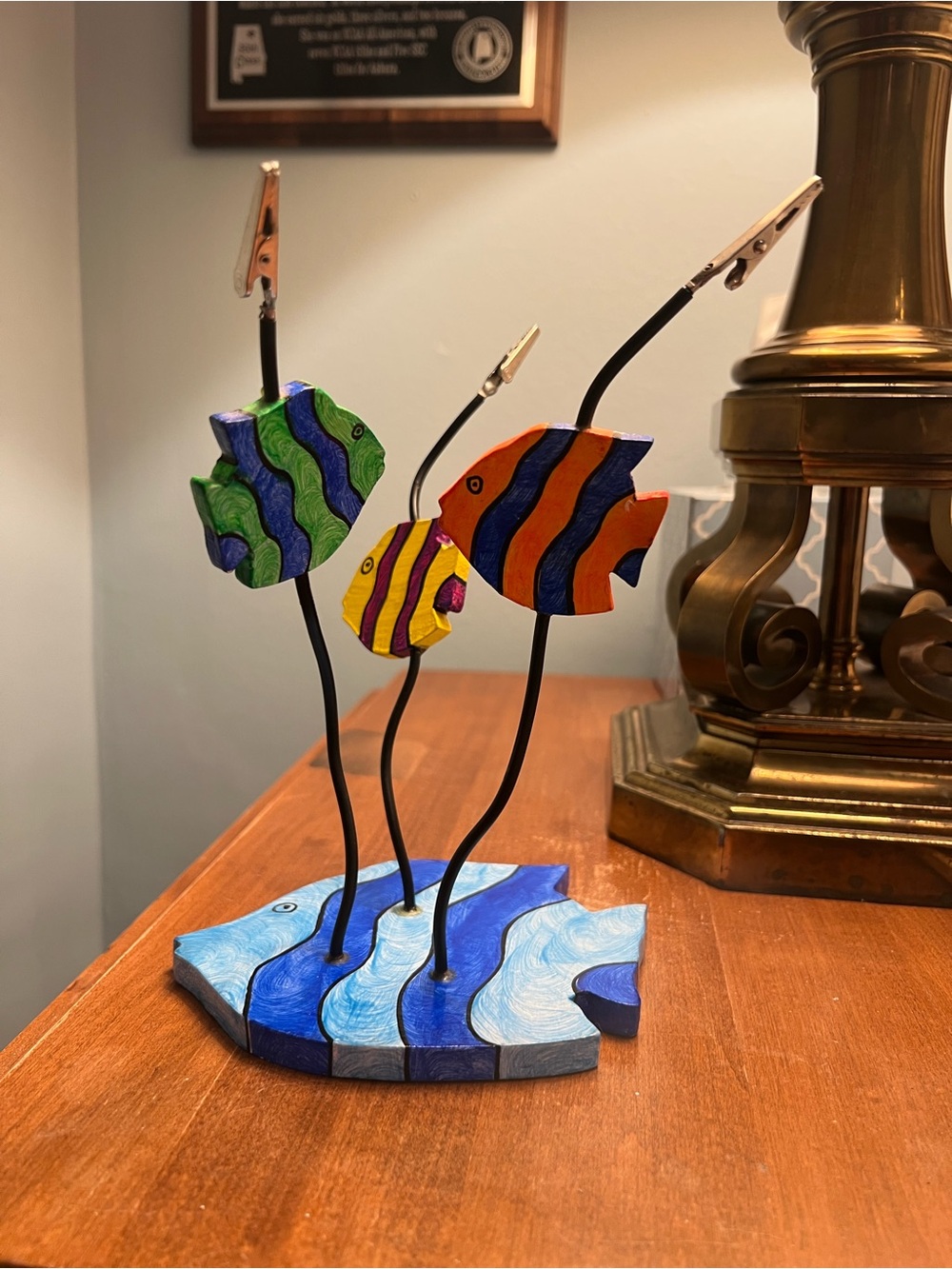 Hand-Painted Colorful Wooden Fish Memo Photo Holder Coastal Beach Decor